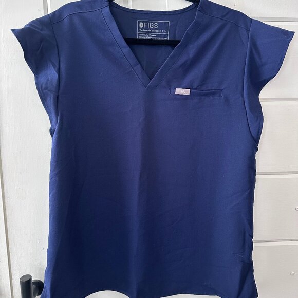 NEW FIGS Flutter Sleeve Scrub Top – Navy | Women’s Medium | Slim Fit | - Picture 2 of 2